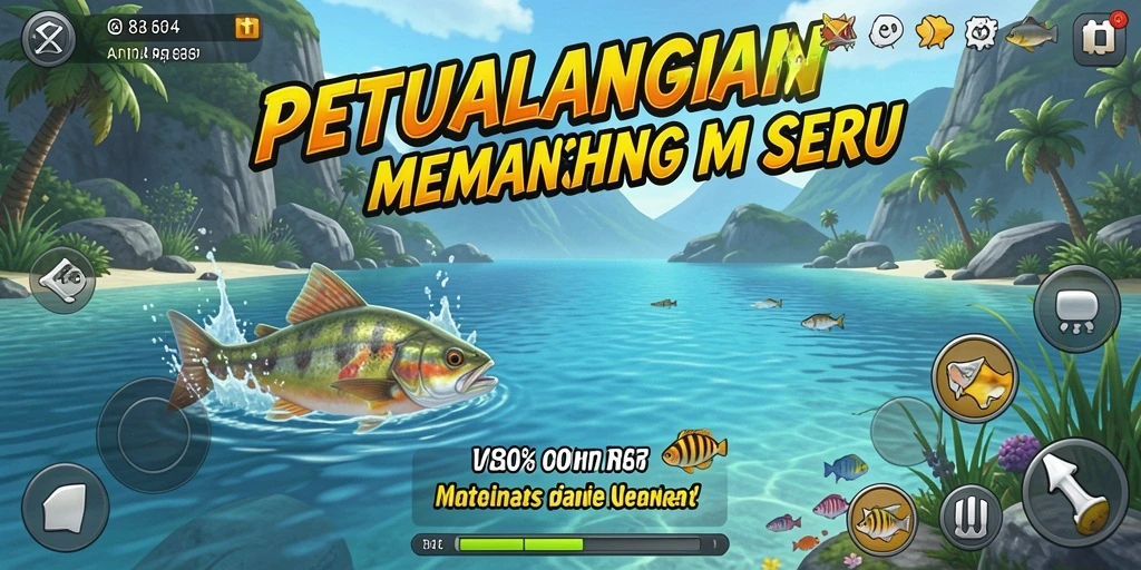 Screenshot gameplay 8364 menampilkan aksi seru memancing di laut.