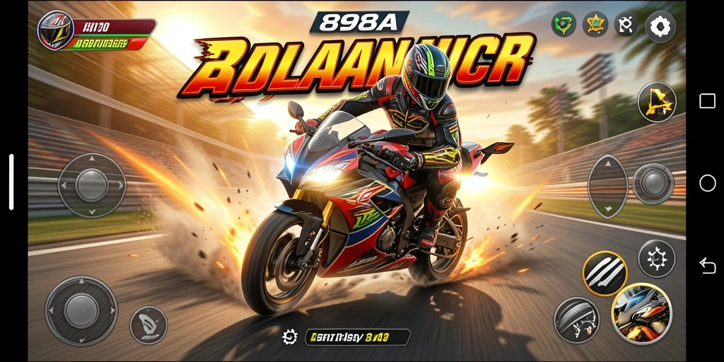 Screenshot gameplay 898A menampilkan balapan motor yang mendebarkan.