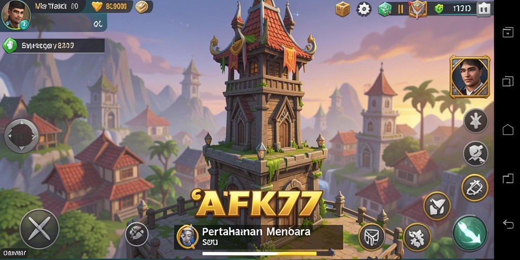 Screenshot AFK77 menampilkan aksi pertahanan menara yang mendebarkan.