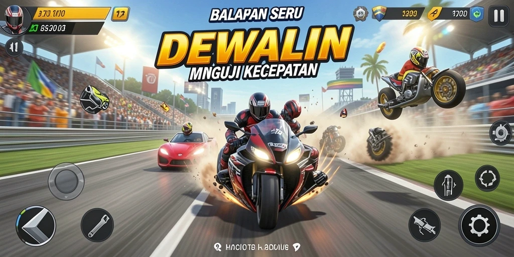Tangkapan layar DEWALIN menunjukkan aksi balapan yang mendebarkan.