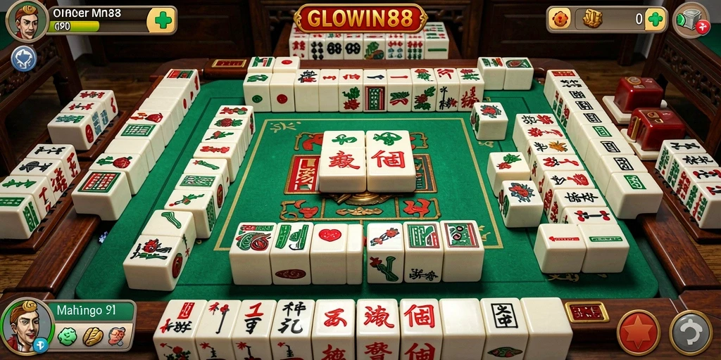 Tampilan gameplay Mahjong yang menarik dalam GLOWIN88.