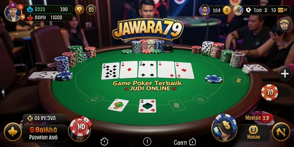 Screenshot utama JAWARA79 menampilkan aksi seru pertarungan Poker.