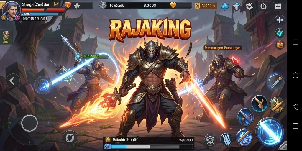 Tangkapan layar dari gameplay RAJAKING yang menunjukkan pertempuran strategis.