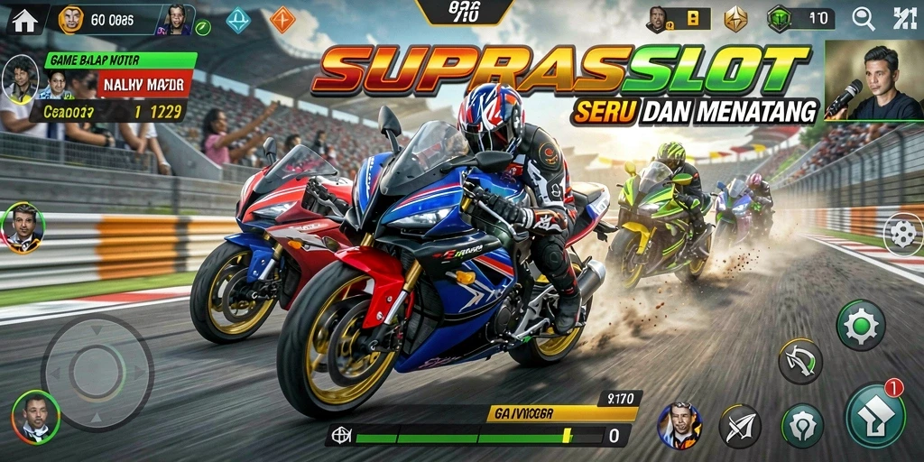 Gameplay balap motor yang menegangkan di SUPRASLOT.