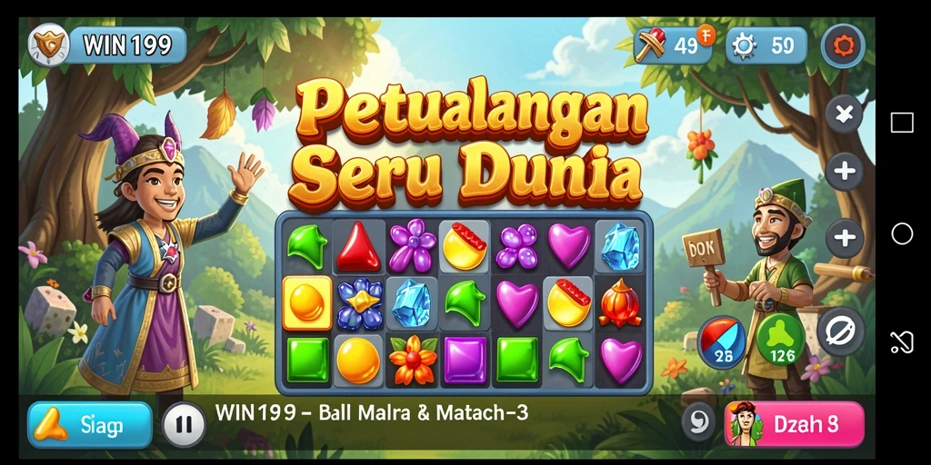 Screenshot gameplay WIN199 menampilkan momen seru dalam permainan Match-3.