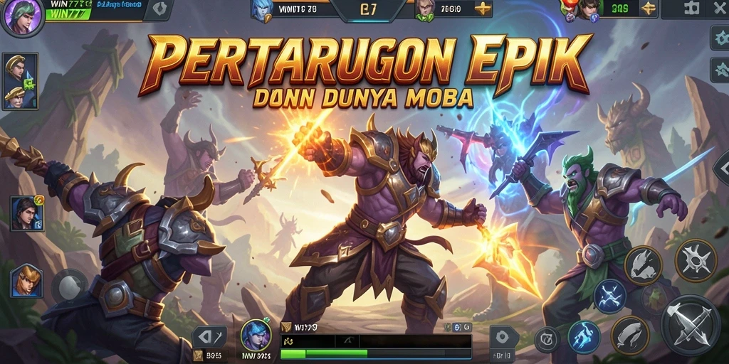 Tampilan gameplay seru dari WIN777 dalam pertarungan MOBA.