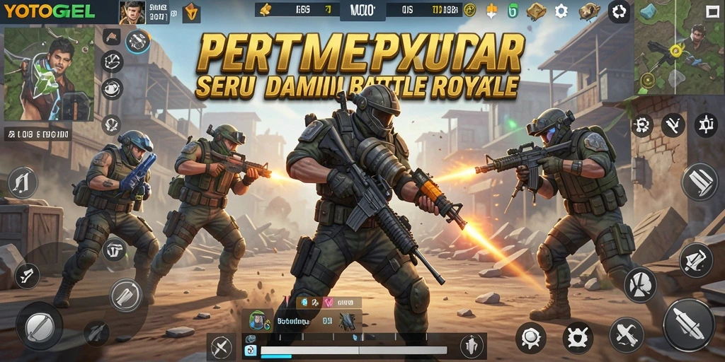 Tangkapan layar YOTOGEL menampilkan aksi pertempuran spektakuler dalam mode Battle Royale.
